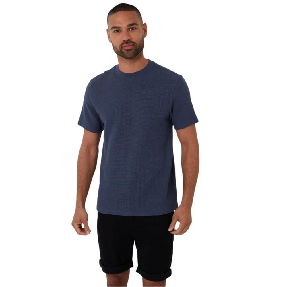 Threadbare Mens Waffle Regular T-Shirt / Denim Blue
